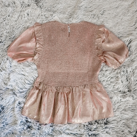 TCEC Metallic Pink Smocked Peplum Top Boutique NWT size medium - Picture 5 of 5